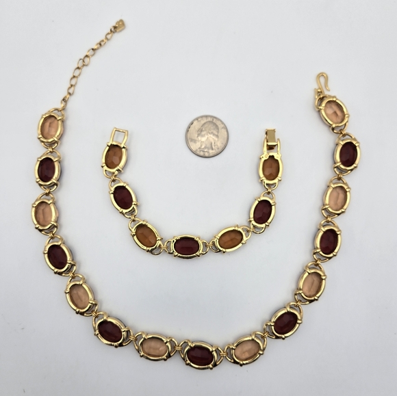 Swarovski Swan Crystal Set Necklace Bracelet Goldtone Glass Bezel Vintage Vtg - Picture 4 of 6